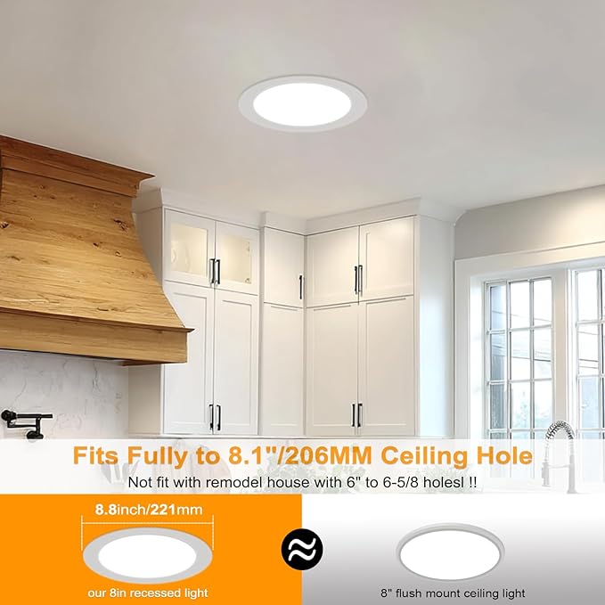2 Pack 8 Inch LED Recessed Light- Ultra-Thin Recessed Ceiling Lighting with Junction Box, 3000K/4500K/6000K Selectable, 1800LM High Brightness, Dimmable Canless Downlight Fixtures