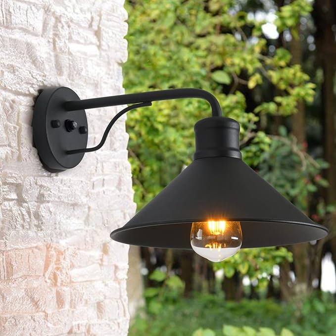Outdoor Light Fixture for Porch and House, 12" Exterior Barn Light with Dusk to Dawn Black Classic Light Fixture for Farmhouse (Set of 2)