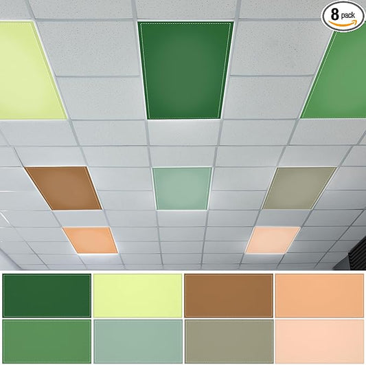 QOUBAI 8PCS Fluorescent Light Covers, 4 x 2 Feet Magnetic Light Cover Fluorescent Lights Shade Panel Positive Inspirational Ceiling Lights Filters for Office Classroom Home Drop Ceiling Sage Green