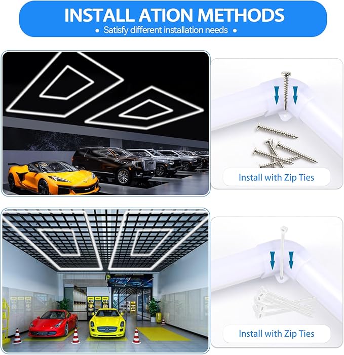 LZHOME LED Garage Lights Fixture: High Brightness 39000LM LED Garage Lighting Ceiling LED Light, Updated 44.8 inch Large Size Rectangle Light for Garage Shop Workshop Gym Car Detailing