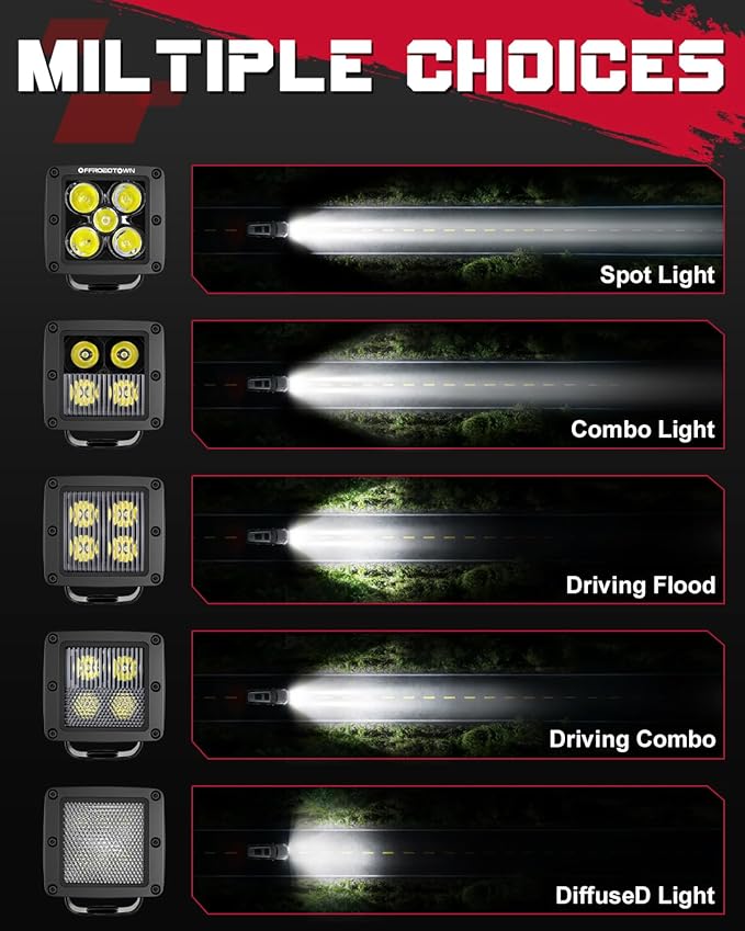 OFFROADTOWN LED Cubes, 2PCS 3 Inch 100W CREE LED Pods Spot Beam Off Road Driving Lights LED Cube Lights Fog Light Reverse Ditch Light for Trucks Pickup Motorcycle UTV ATV SUV Boat