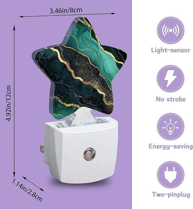 Nightlight,Abstract Marble Decorative Night Lights Plug Into Wall,Green Golden Night Light with Auto Sensor for Bedroom,Nursery,Hallway,Stairway,Gifts