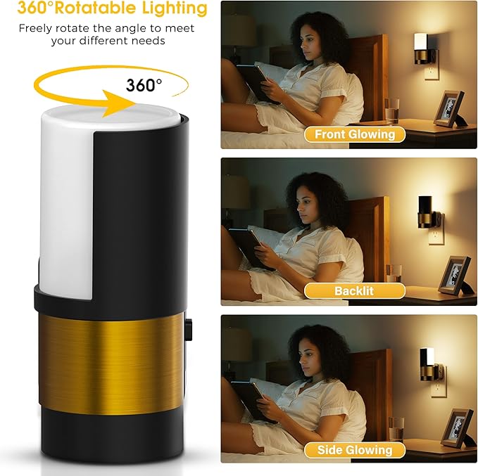 L LOHAS LED Night Lights Plug into Wall with Dusk to Dawn Sensor, Dimmable Night Light with 0-100lm Stepless Dimming, Rotating Plug in Night Light, 3000K Soft White, 2 Pack