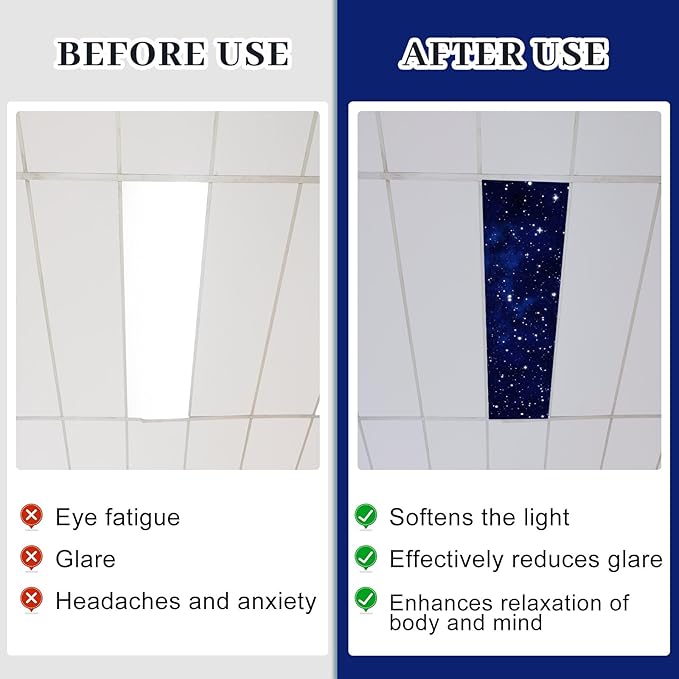 4 Pcs 1 x 4 Feet Fluorescent Lights Covers Magnetic Ceiling Light Cover with 8 Magnets Fluorescent Light Filters for School Classroom Home Drop Lamp Decor (Starry Sky)
