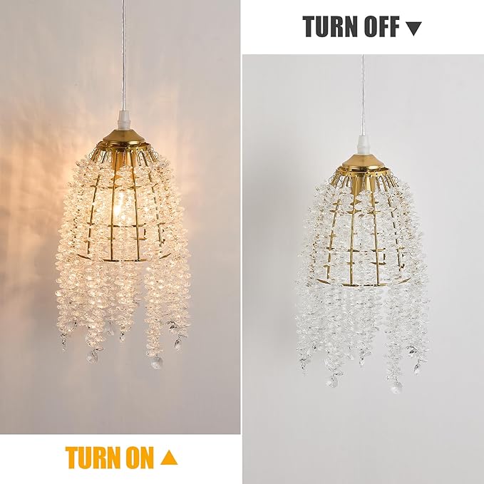 Surpars House Elegant Mini Chandelier Plug in Crystal Pendant Light,Golden (Plug in Style B)
