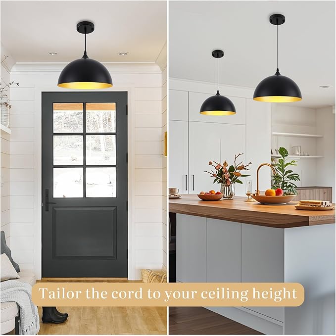 Black Pendant Light Fixtures, Pendant Island Lights for Kitchen, 11.8 inch Hanging Lights, Farmhouse Pendant Kitchen Light, Lighting Decor for Bedroom, Living Room, Dining Room (1 Pack)