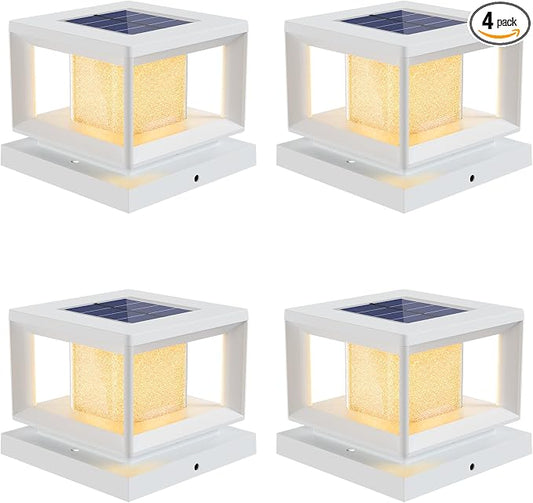 Mlambert 4 Pack Solar Post Lights Outdoor, Waterproof Fence Cap for Deck, 4x4 6x6 Wooden Vinyl Outdoor Lights with Shinning Effect, White