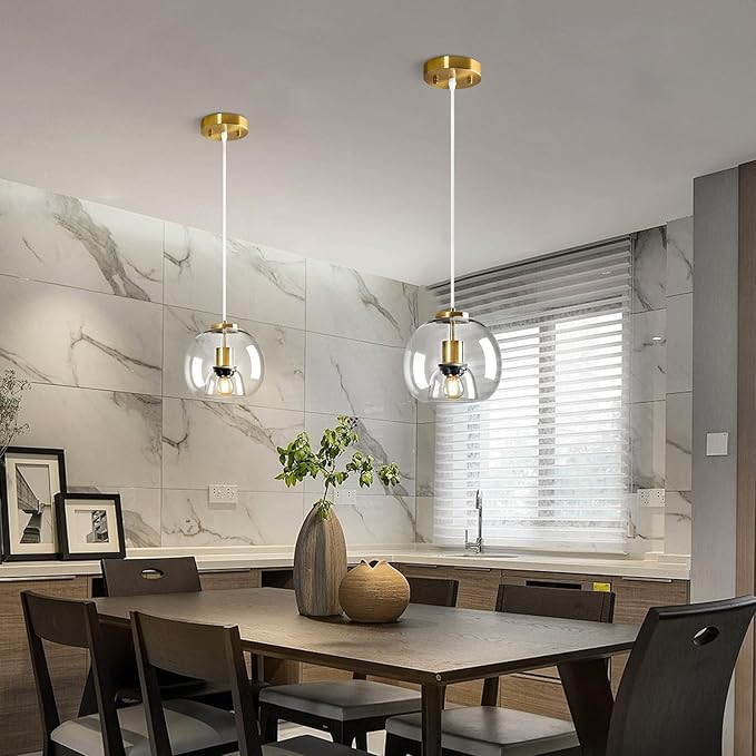 Modern Pendant Lighting Kitchen Island Gold Hanging Light Globe Clear Glass Pendant Light Fixture for Kitchen, Bedroom & Dining Room (7.87", 1 Pack)