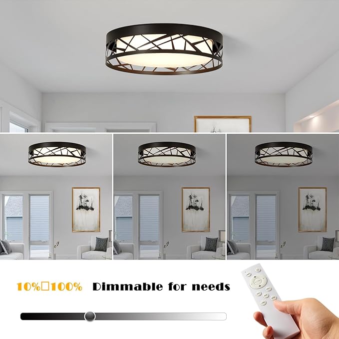 Modern Dimmable LED Flush Mount Ceiling Light with Remote, 2400LM 2700K-6500K Adjustable 12 Inch Bedroom Ceiling light with Night Light for Kitchen Hallway Bathroom Living Room (Black, Vertical)