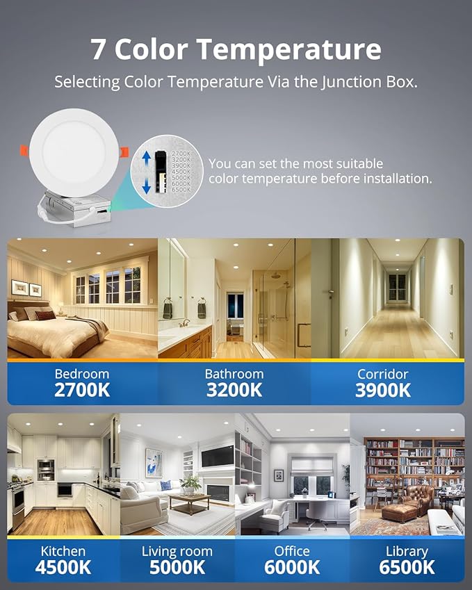 8 Pack 5 Inch LED Recessed Ceiling Light 7CCT for Kitchen Retrofit, Slim Canless Wafer Downlight IC Rated for Bathroom, 10W Dimmable 800LM for Bedroom Living Room ETL FCC