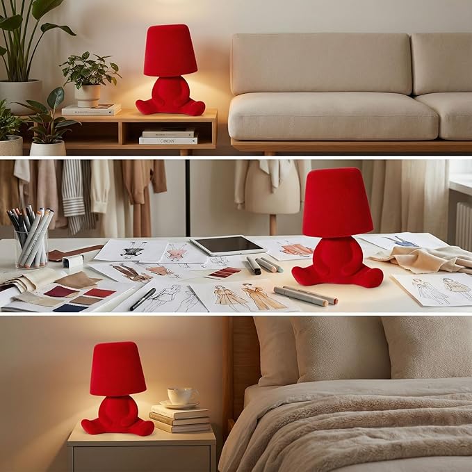 Bedside Touch Control Table Lamp, Golden Decor Thinker Statue LED Table Lamp with USB Port, 3 Way Dimmable Modern Night Light Nightstand Lamp for Home Living Room Office Shelf Decor (red-B)