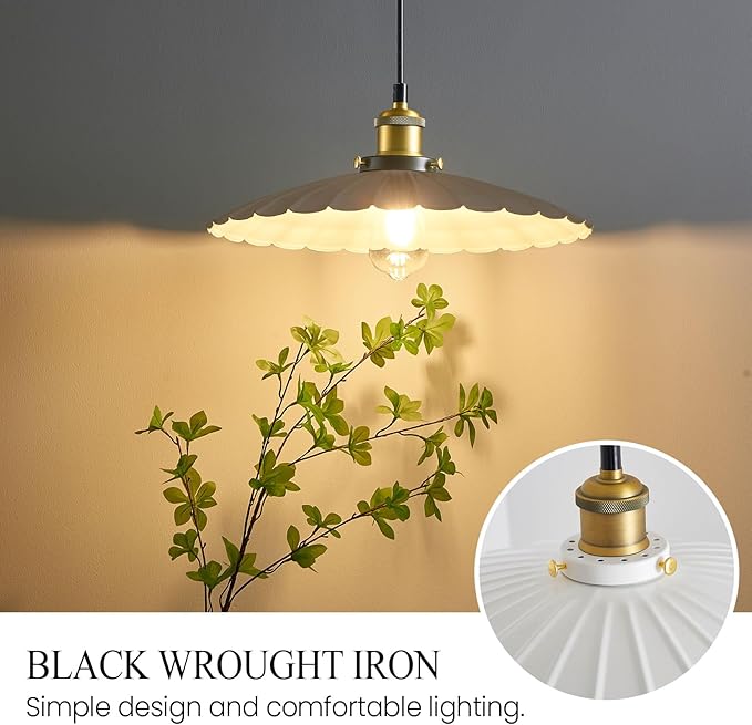 Plug in Pendant Light 13.8 Inch Round Metal Shade Vintage White Pendant Light for Kitchen Island 14Ft Adjustable Dome Industrial Hanging Lamp Living Room