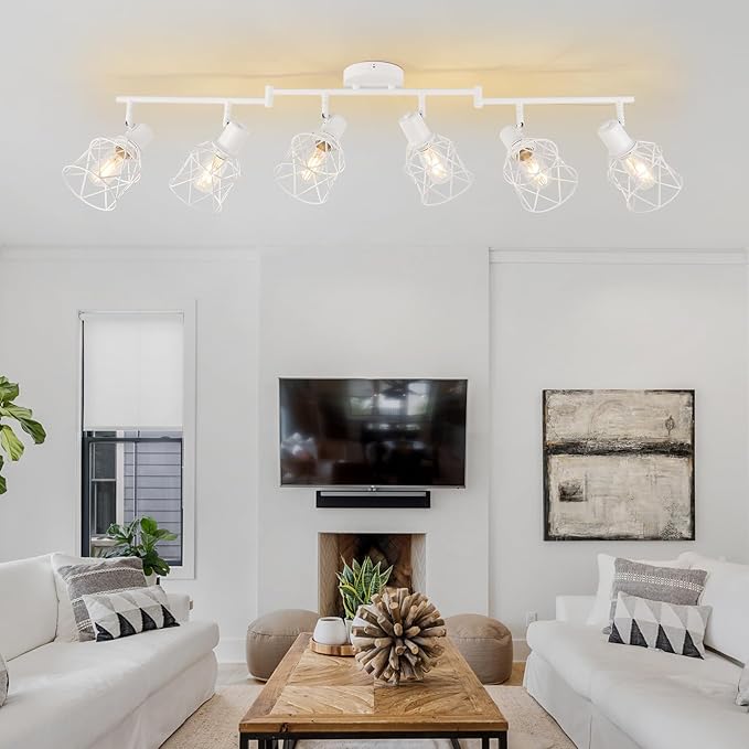 WILON Track Lighting Fixtures, 6 Light Kit Flush Mount Ceiling Spotlight, White Kitchen Light, Flexibly Rotatable Head, E26 Base