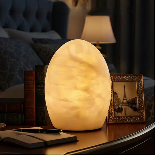 Marble Jade Touch Table Lamp Easter Egg Desk Bedside Cordless Lamps for Living Room Night Stands USB-C 3-Level Brightness, LED Night Light for Office Patio Camping Restaurant Home (Peach Jade)