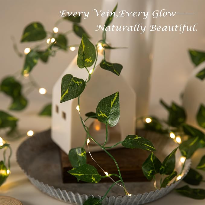 Vine with Fairy Lights, 33ft 100 LEDs Vine Lights Pothos Battery Operated Indoor String Lights, Artifical Garland Leaf Fairy Light Wall Wedding Garden Dorm Bedroom Decor