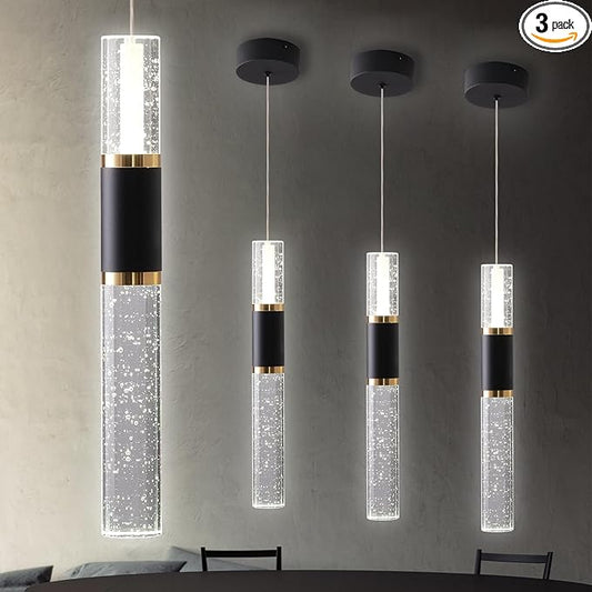 Black and Gold Pendant Light,3 Pack Modern Led Pendant Light Kitchen Island,Modern Kitchen Lighting Fixture for Dining Room