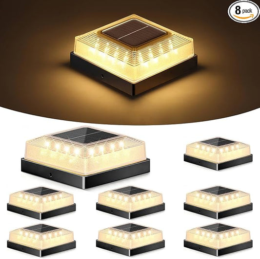 Brightever 3.5x3.5 4x4 Solar Post Cap Light Outdoor, 8-Pack Fence Post Solar Lights for Wooden/Vinyl Posts, 3 Lighting Modes, Solar Powered Waterproof Deck Post Lights for Garden Patio, Black