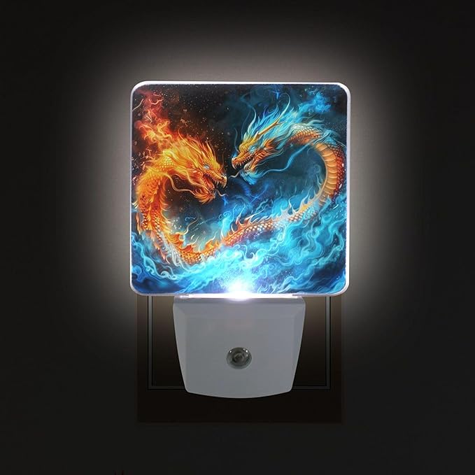 Wamika Monster Dragon LED Sensor Night Light Set of 2 Fire Ice Dinosaur Table Desk Lamps with Adjustable Brightness Eye-Caring for Home Bedroom Office Parlour