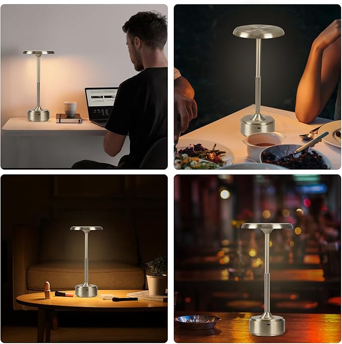 HAPYGI 5200mAh Rechargeable Cordless LED Table Lamps Touch Sensor Light, 3-Levels Portable Dimming Wireless Battery Operated Lamp,Night Light/Restaurant Table/Outdoor/Coffee/Bar (Sliver)