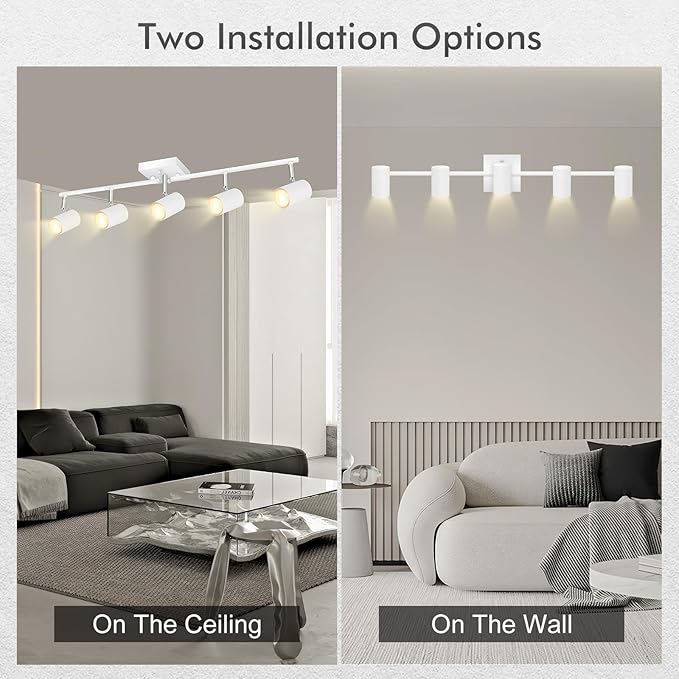 5 Light Track Lighting Fixtures Ceiling, Matte White Kichen Track Lighting, Rotatable Light Heads, Adjustable Modern LED Track Lights for Kitchen/Living Room/Hallway/Bar,GU10 Bulb Not Included