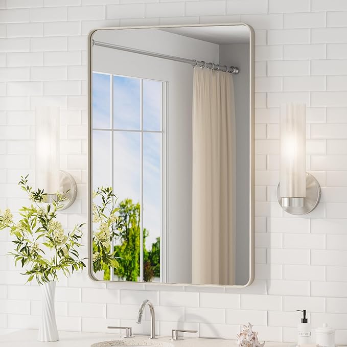 TETOTE Brushed Nickel Wall Sconce Modern Bathroom Wall Light Fixtures Farmhouse Wall Lights with Frosted Glass Shade for Mirror Bedroom Living Room