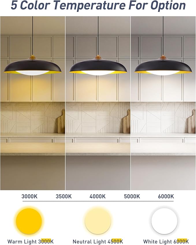 kudos 21 Inch Large LED Large Pendant Light, Black and Gold Dome Metal Pendant Light with Acrylic Shade, Farmhouse Pendant Light with Adjustable Cord,5CCT, Kitchen Bar Study Room, KDPL02-BK-L