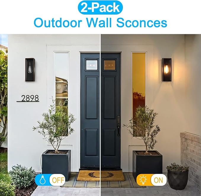 2-Pack Outdoor Wall Lanterns, Exterior Waterproof Outdoor Lights with Glass Shades, Bronze Porch Lights Wall Mounted, Anti-Rust E26 Modern Lighting Fixtures for Patio Garage Entryway Front Door