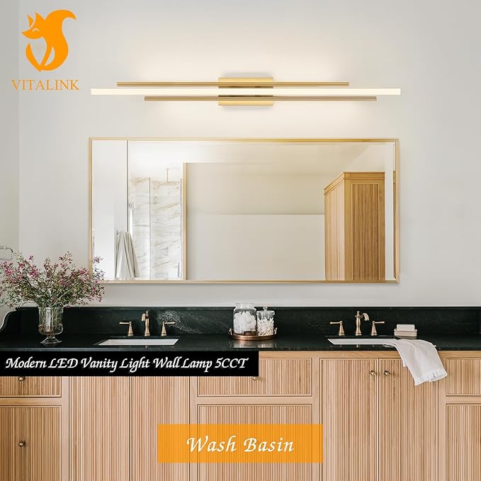 48" Gold LED Bathroom Light Fixtures Long Vanity Lights Over Mirror Lighting Lamps Wall Mount Lighting Over Vanity Picture Indoor 5CCT(3000K/3800K/4500K/5200K/6000K)