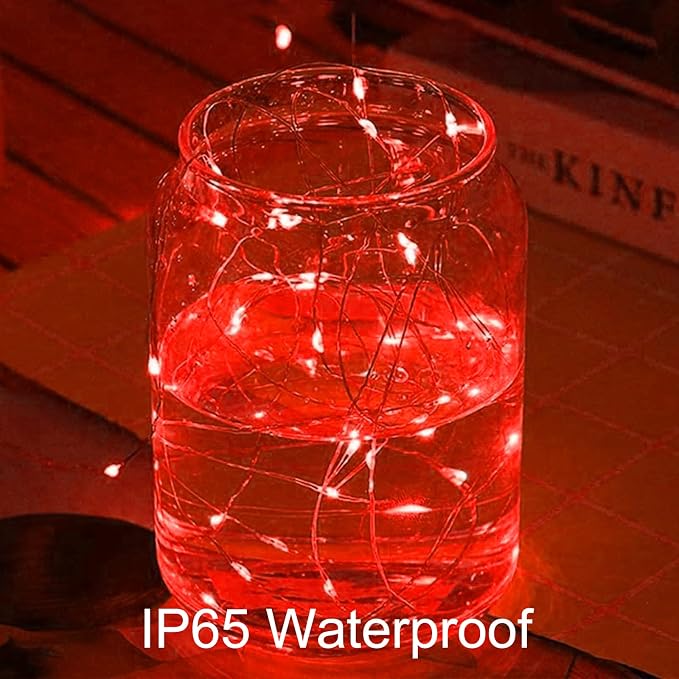 Yiaht 12 Pack Fairy Lights Battery Operated String Lights 7 Feet 20 Led Waterproof Christmas Lights Silver Wire Firefly Starry Moon Lights for Bedroom Red