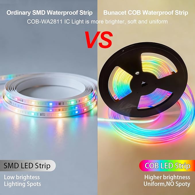 20FT COB RGB+IC LED Strip Lights, IP67 Outdoor 24V RGB LED Lights for Bedroom with Remote Smart App Button Controller Music Sync Color Changing for Garden Outdoor Decor Pool Patio Party DIY Decoration