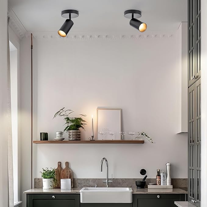 LED Spotlight Indoor 2 Pack Black Ceiling Spotlight Fixtures Adjustable 90° Anti-Glare Spot Lights, Ideal for Living Room, Paintings, Wall Art and Artwork, Warm White 3000K