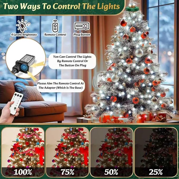 Christmas Trees Lights - 400 LEDs Tree Twinkle Lights for Christmas Tree,6.6FT x 16 String Xmas Decorations Lights Fairy Tree Light 8 Mode for Xmas Fir Pine Party Decoration White