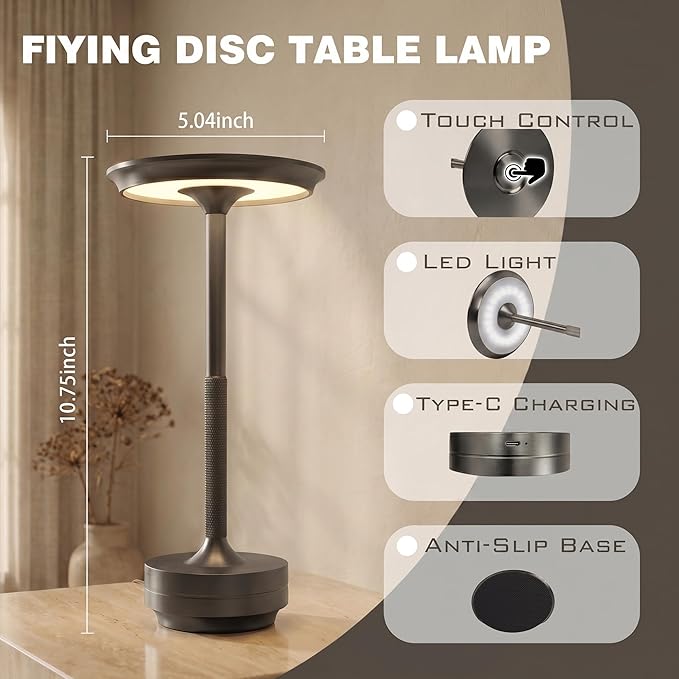 Rechargeable Cordless Table Lamp Set of 2, Portable Battery Operated LED Table Light, 3 Color Stepless Dimming with Touch Sensor & Memory Function for Outdoor Patio Restaurant Dining Room,Silver