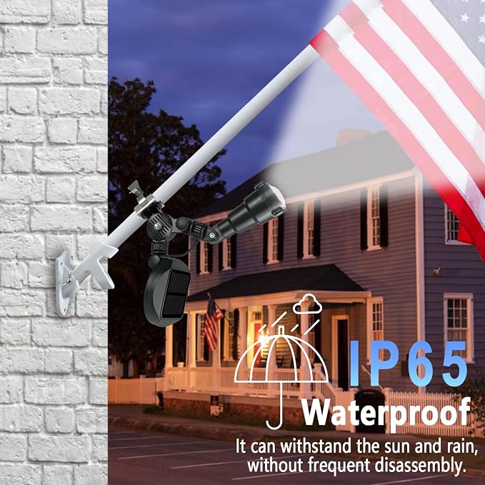 Solar Flag Pole Light, Flagpole Light Solar Powered, Super Bright PC Crystal LED Spotlight, Adjustable Bracket & Metal Clamp Fits 1-1.5" Flagpole, Up to 8-12 Hrs, Black