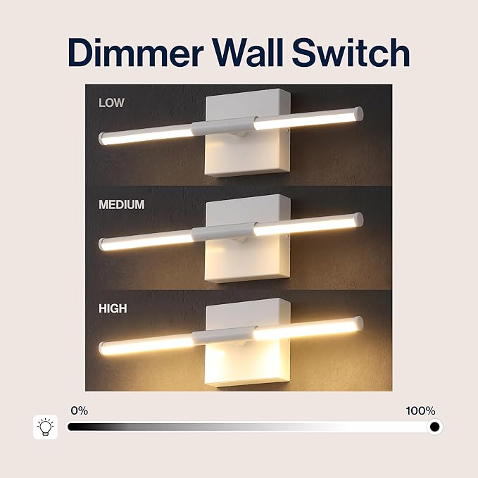 JONATHAN Y 16.25" White Modern Dimmable Integrated LED Wall Sconce, Minimalist Adjustable Metal Vanity Light for Bathroom Mirror, Bedroom, Hallway, 3000K, ETL Listed (JYL7039G)
