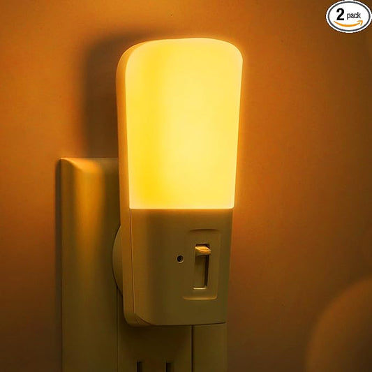 LOHAS-LED Amber Night Light, Dimmable Plug in Night Light with Light Sensor, Yellow Kids Nightlights, 5-80LM Sleep Light for Nursery, Bedroom, Bathroom, Hallway, Stairway, 2Pack
