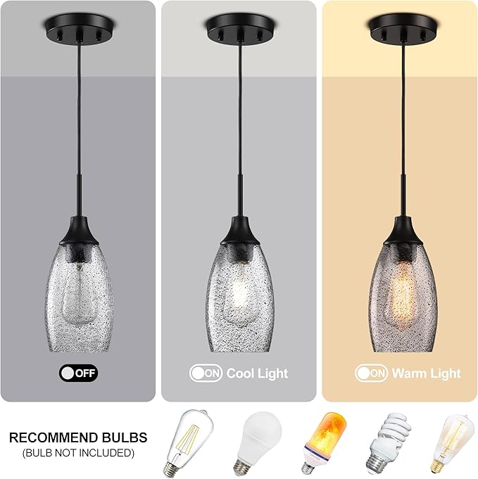 Viinew Black Seeded Glass Pendant Lamp Shade 4.72" Art Glass Chandeliers Cover Mini Oval Light Shade Replacement Shade Only Light Fixtures for Kitchen Island Pendant Light 1-Pack