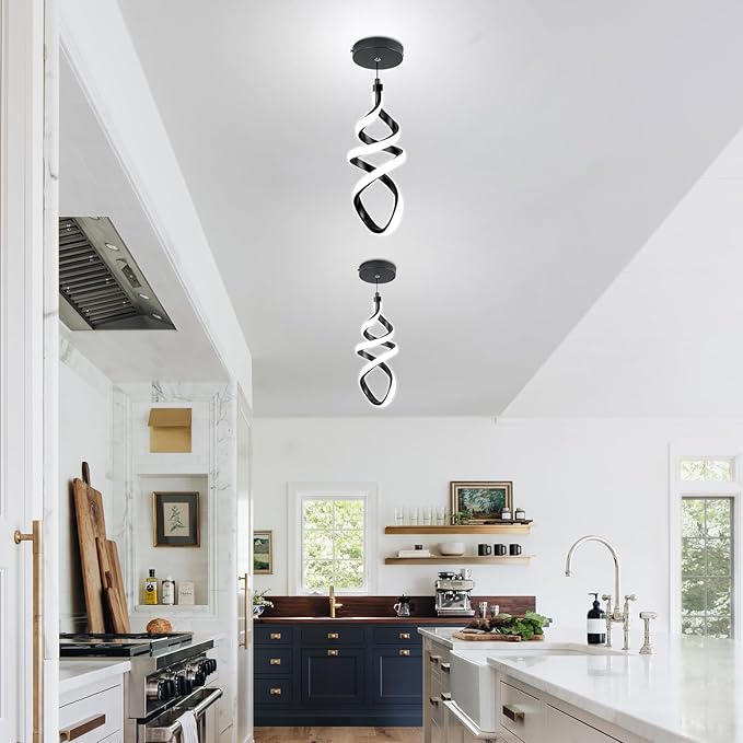 EIDISUNY 3 Packs Pendant Light, 15W Spiral Led Pendant Light, 4500K Modern Pendant Lights Kitchen Island, Adjustable Height Pendant Light for Dining Room Bedroom Kitchen Island Cafe
