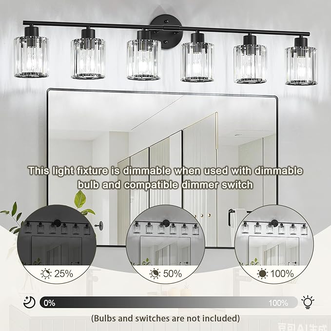 Crystal Bathroom Light Fixtures, Bathroom Lighting Fixtures Over Mirror, Modern Black Gold 5-Light Vanity Lights for Mirror,Restroom, Bedroom (Ceramic E26 Socket,Bulbs Not Include)
