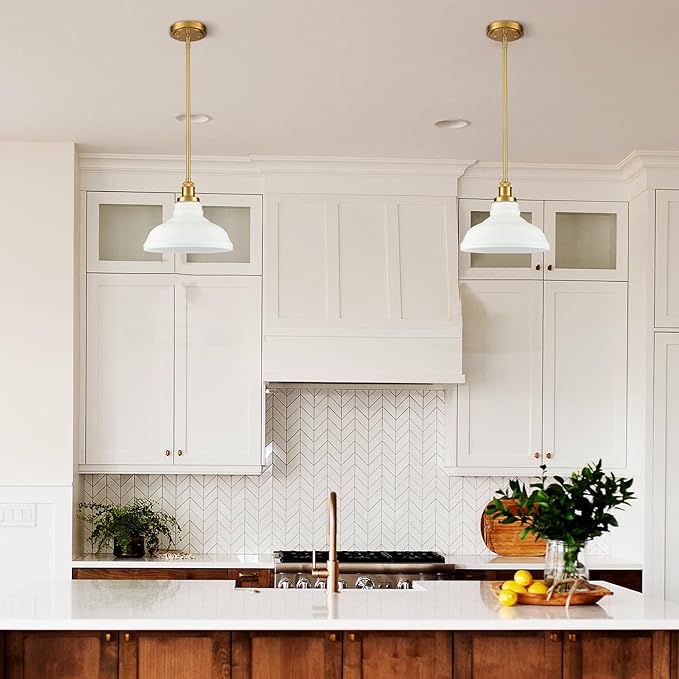 HOLKIRT Modern Pendant Light Fixtures Gold Pendant Lights Kitchen Island Hanging Lights for Bedroom Dining Room Bathroom with Dome Opal Glass,Adjustable Height