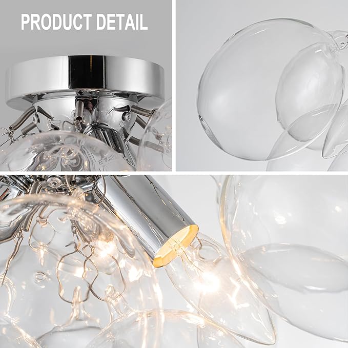 GoYeel Ceiling Light Chandelier Modern Kitchen Lights Ceiling Flush Mount Glass Bubble Chandelier Lighting 3 Light Entryway Light Fixture 17.72in 13 Globe for Bedroom Foyer Living Room