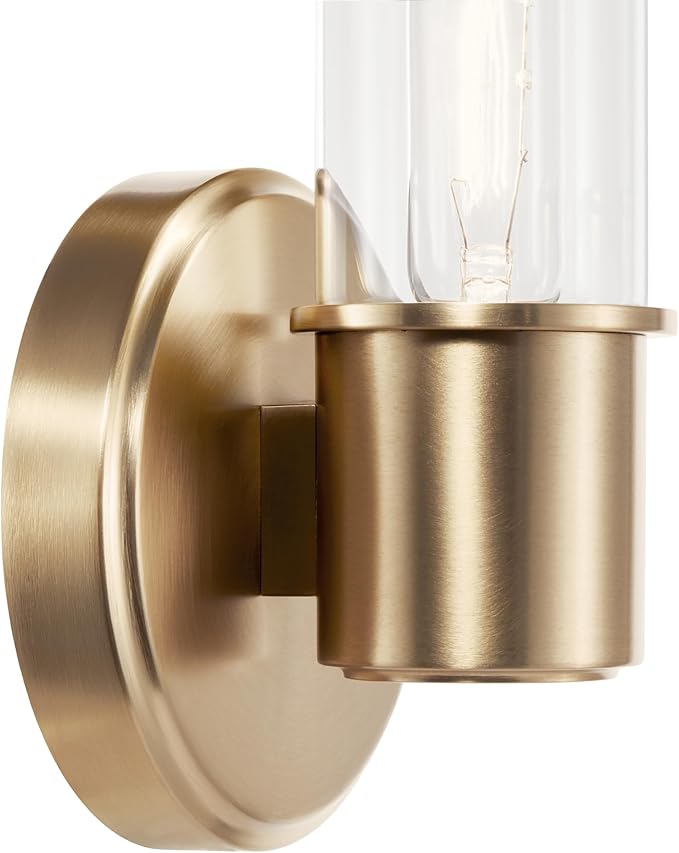 Kichler Aviv 1-Light Wall Sconce, Modern Light with Clear Glass in Champagne Bronze, for Bedroom, Laundry Room, Kitchen or Hallway (13" x 5.5"), 52653CPZ