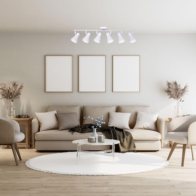 Foldable Track Lighting Fixtures, 6 Way Pivot Shade Ceiling LED Lights,Modern White Rotatable Bar Spotlight for Kitchen Island Hallway Dining Living Room Bedroom,E26 R20 Bulb Not Included