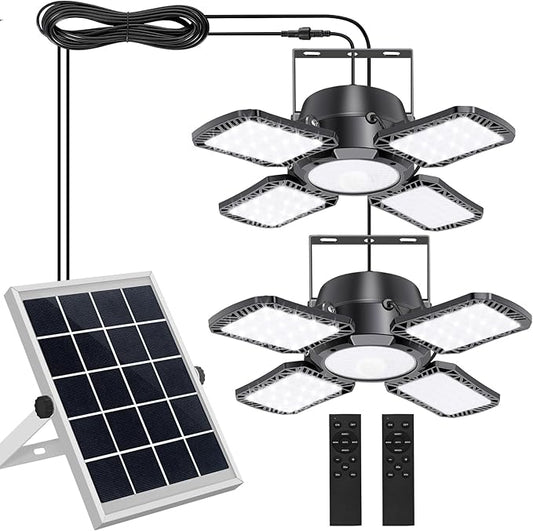 Solar Shed Light Indoor Outdoor, Aqonsie 176LED Solar Powered Pendant Light Daytime Available, Dual Lamps Motion Sensor Indoor Light with 5 Lighting Modes & Remote for Shed, Gazebo, Barn, Garage, Shop