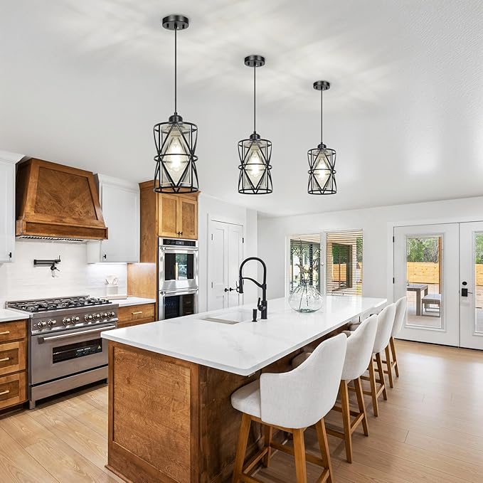 Black Pendant Lights Kitchen Island, Pendant Light with Clear Glass Shade, Modern Kitchen Lights, Hanging Light Fixture for Kitchen Island, Foyer, Dining Room, Entryway