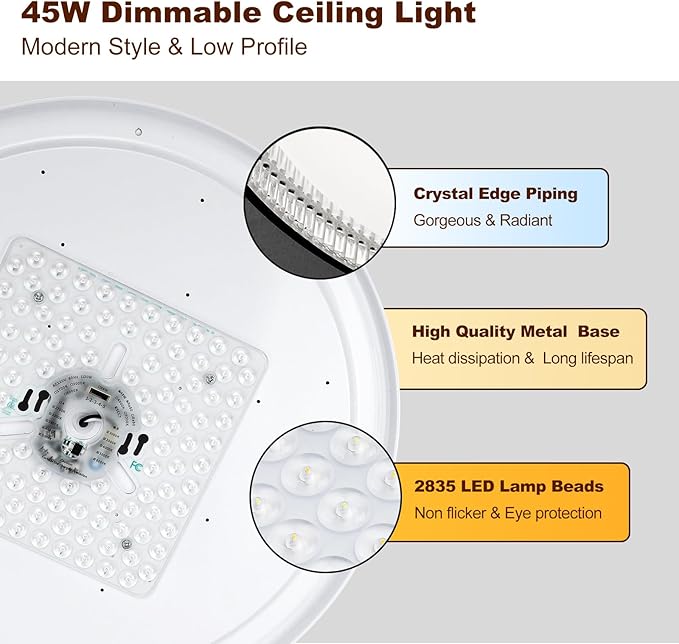 DLLT Flush Mount Ceiling Light: Close to Ceiling Light Fixtures 20 Inch 45W - Dimmable Ceiling Lamp 3000-6000K 5 Color Selectable Ceiling Mount Light for Bedroom Kitchen (Blue)