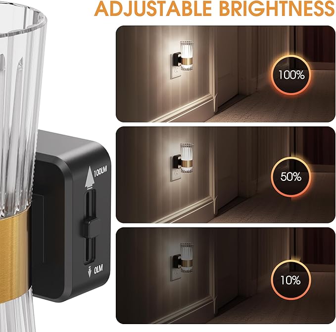 Briignite Decorative Night Lights Plug into Wall, Home Decor, Dusk to Dawn Light Sensor, Daylight White 5000K, 0-100LM Adjustable Brightness, Unique Design for Use in Bedroom, Hallways, 2 Pack