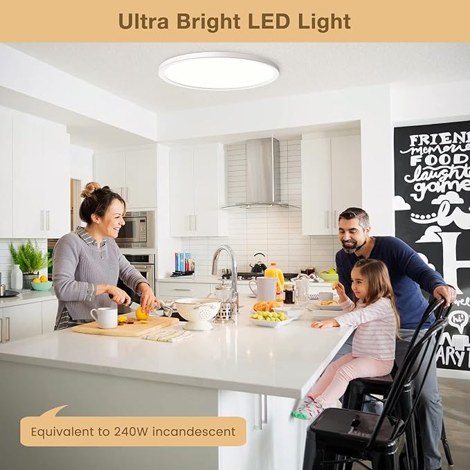 LED Flush Mount Ceiling Lights Dimmable 12Inch 3200LM 24Watt, 3000K 4500K 6000K, Low Profile Surface Mount Super Slim Light Fixtures, Thin Flat LED Panel Lights for Bedroom Bathroom Hallway, 4 Packs