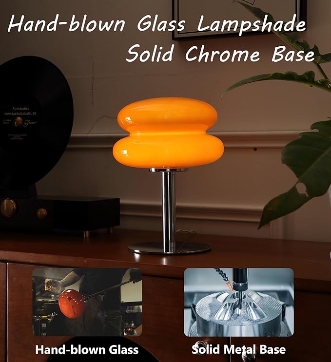 Glivpny Mushroom Lamp Table Lamp for Night Stands,Mid Century Modern Desk Lamps for Bedroom, Vintage Dimmable Bedside Small Lamps, Cute Cool Home Room Aesthetic Decor for Living Room (Orange)
