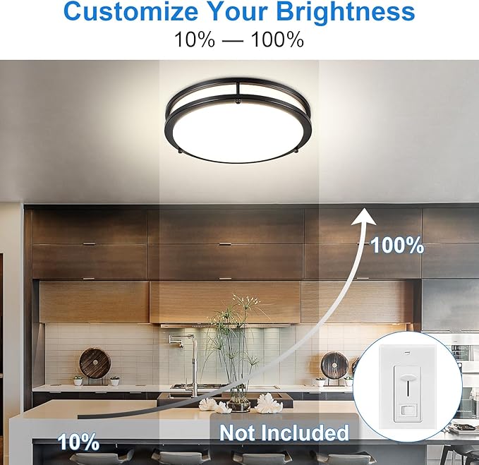 DLLT 2Pack Flush Mount LED Ceiling Light: 13 Inch 5CCT (3000K-6000K) & Dimmable Ceiling Light Fixtures for Bedroom Hallway - 24W Modern Black Super Bright Kitchen Lighting Fixtures Ceiling